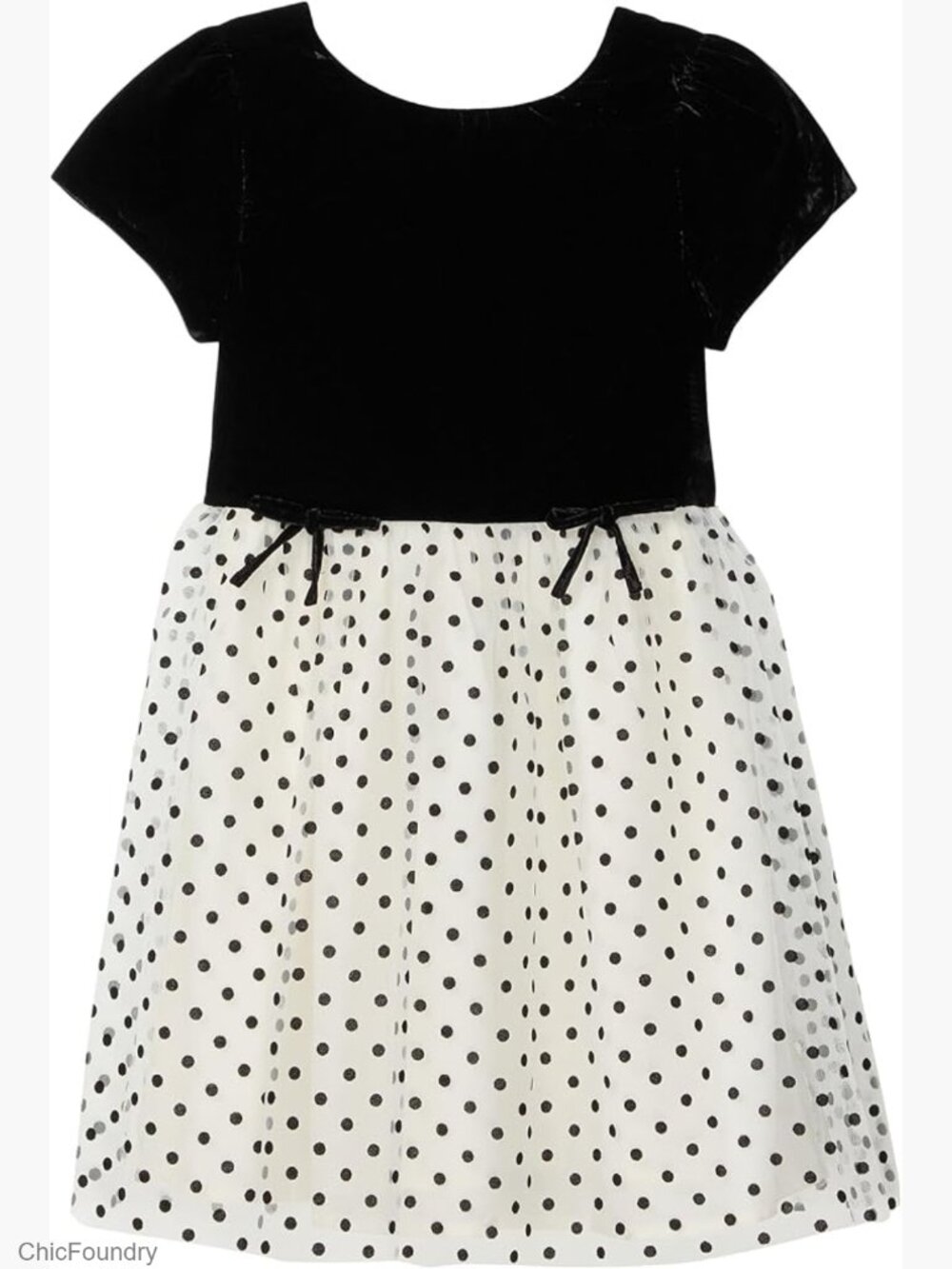 Girls Velvet Polka Dot Dress with Puff Sleeves